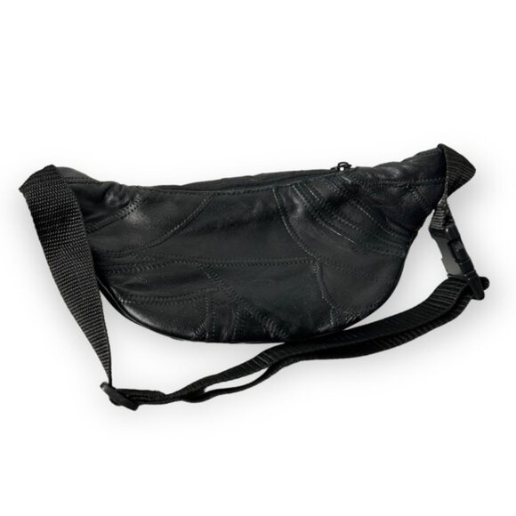 Vintage Black Leather Stitched Fanny Pack - Picture 3 of 8